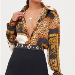 Boohoo chain print oversized leopard shirt